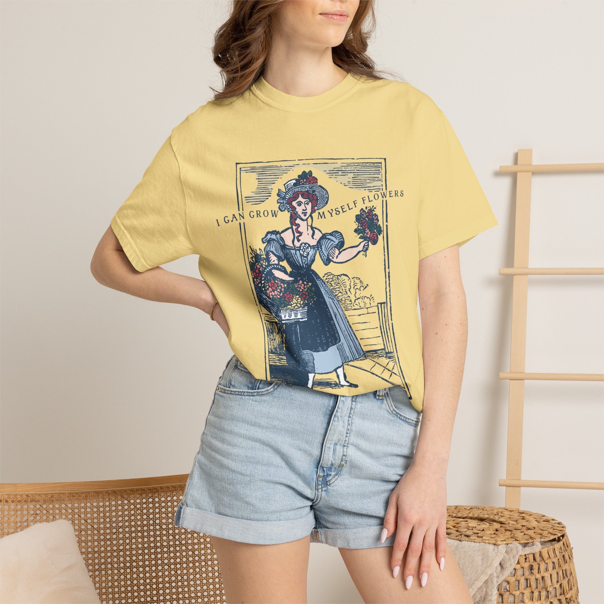 I Can Grow Myself Flowers T-Shirt | Vintage Lady Floral Illustration