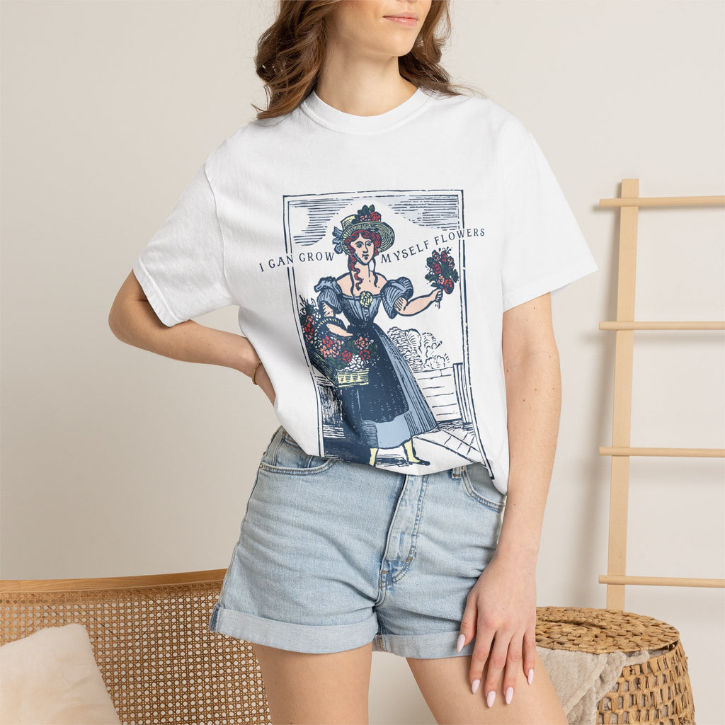 I Can Grow Myself Flowers T-Shirt | Vintage Lady Floral Illustration