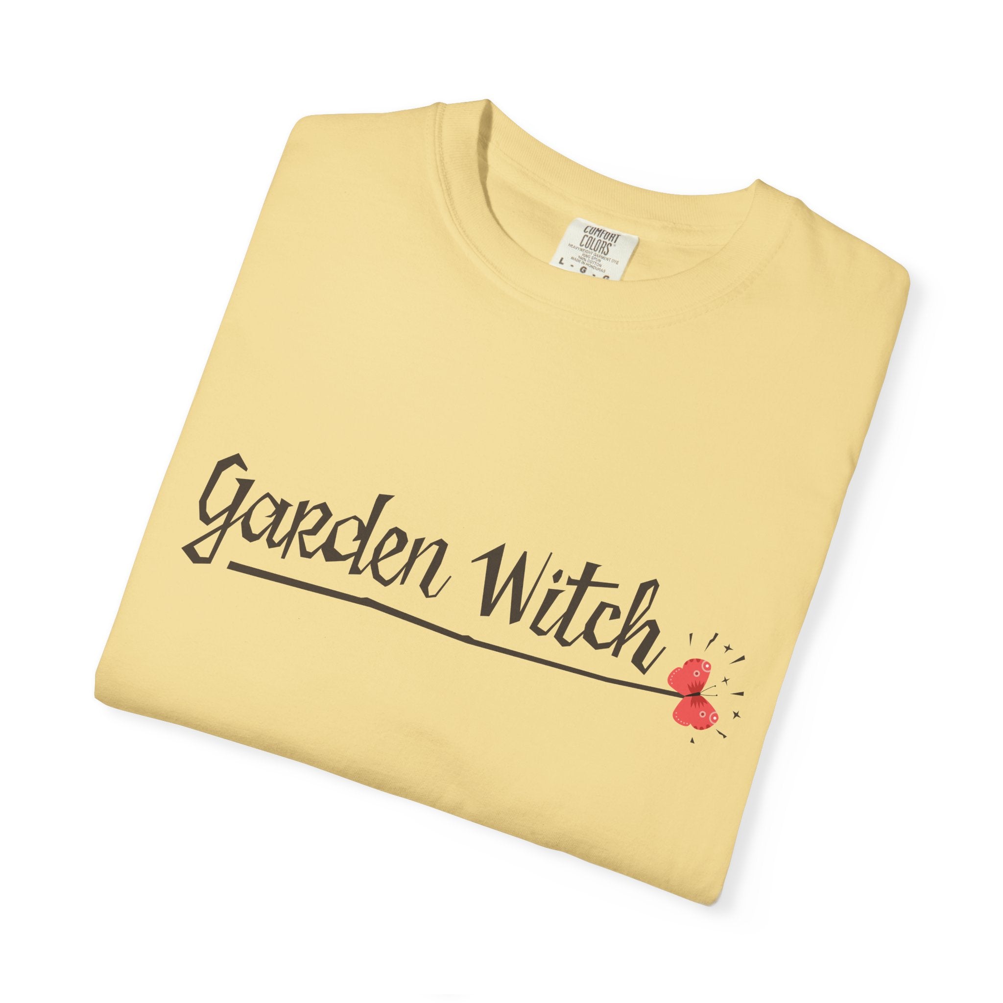 Garden Witch T-Shirt | botanical text design, butterfly accent
