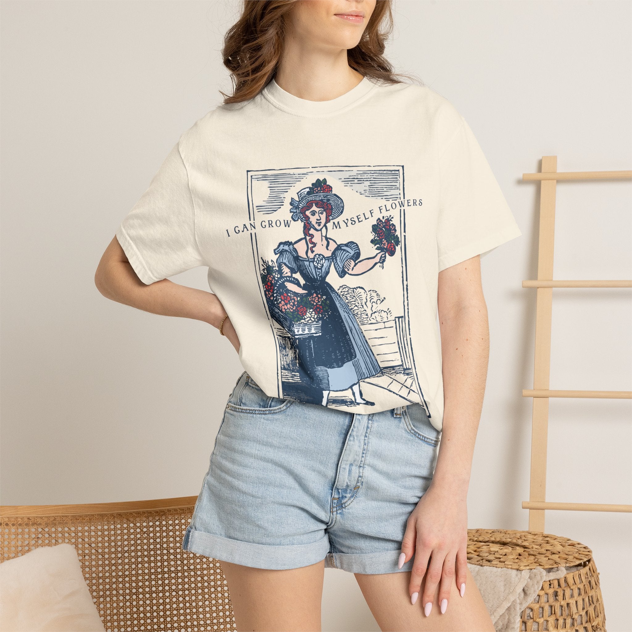 I Can Grow Myself Flowers T-Shirt | Vintage Lady Floral Illustration