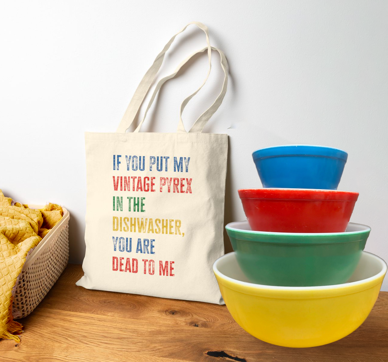 If You Put My Vintage Pyrex In The Dishwasher tote bag | Funny Kitchen Saying Tote