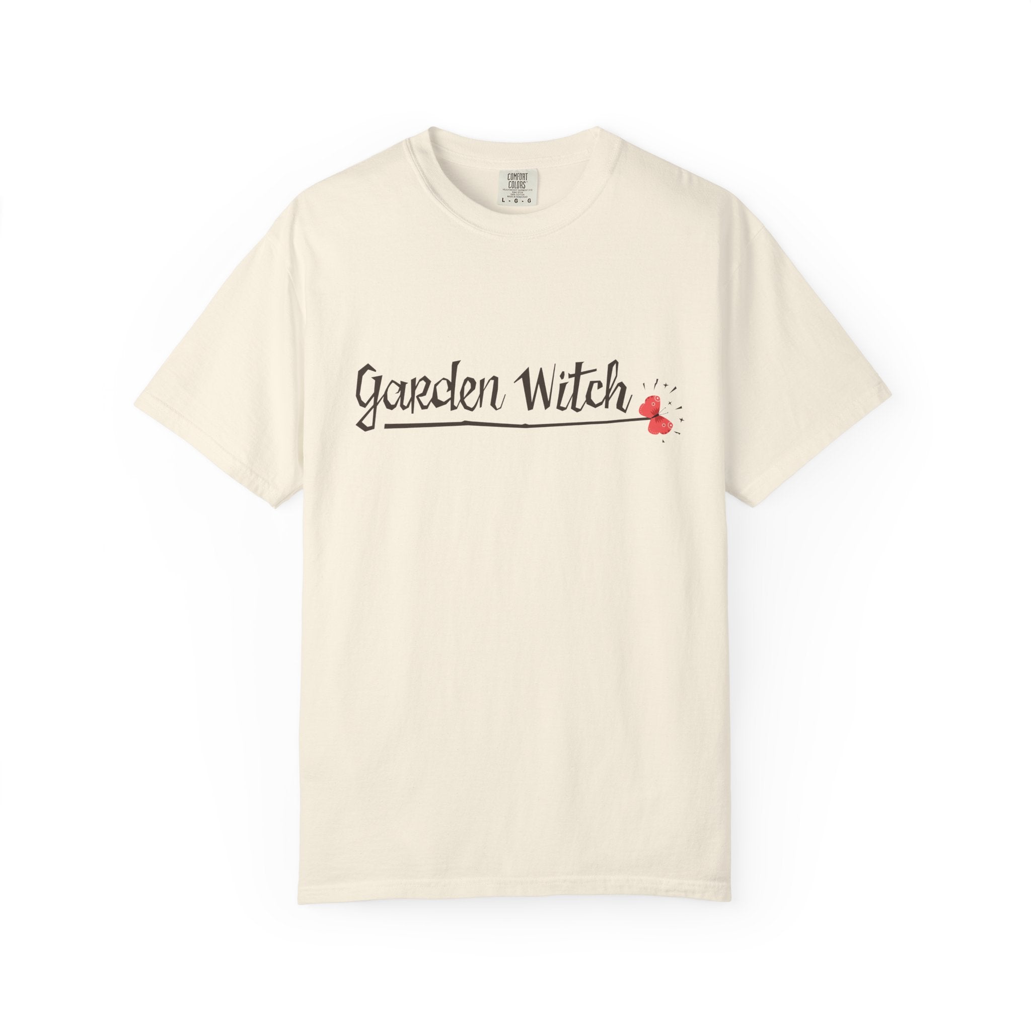 Garden Witch T-Shirt | botanical text design, butterfly accent