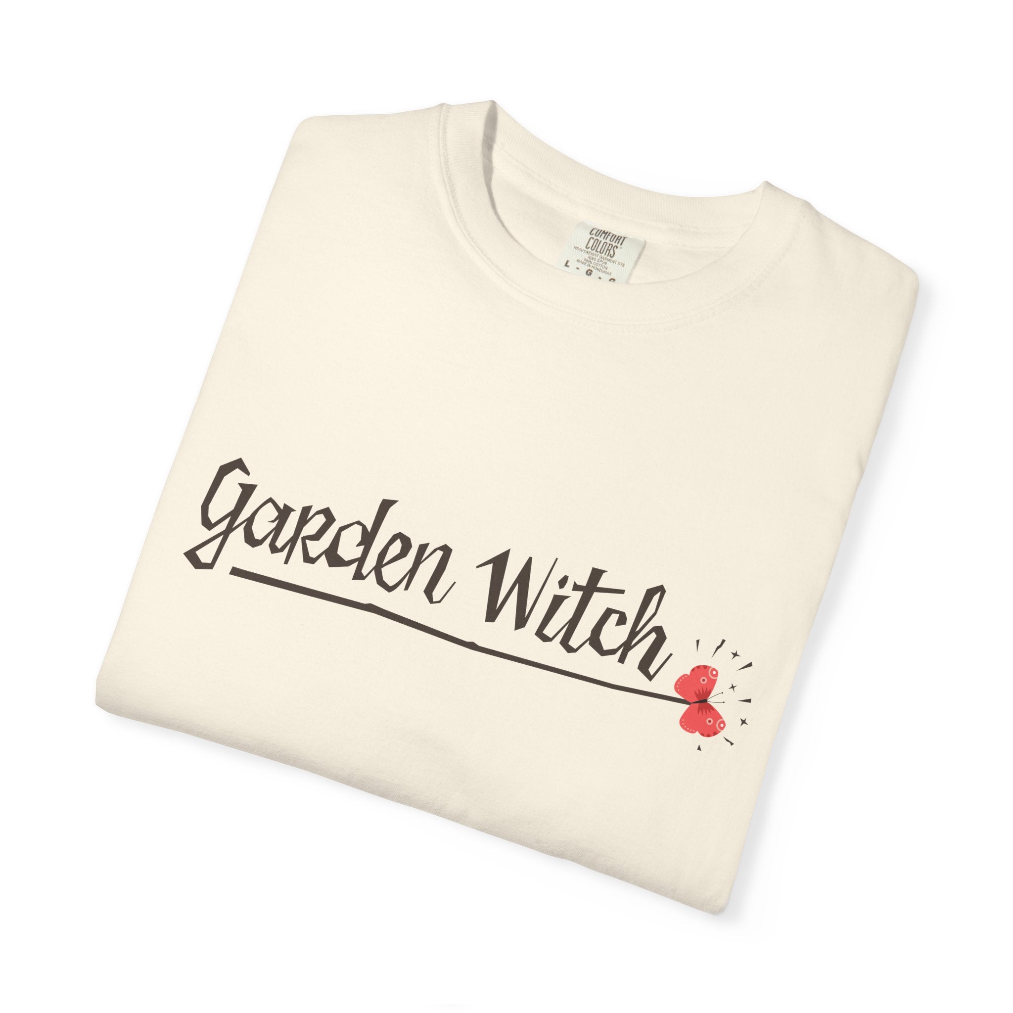 Garden Witch T-Shirt | botanical text design, butterfly accent