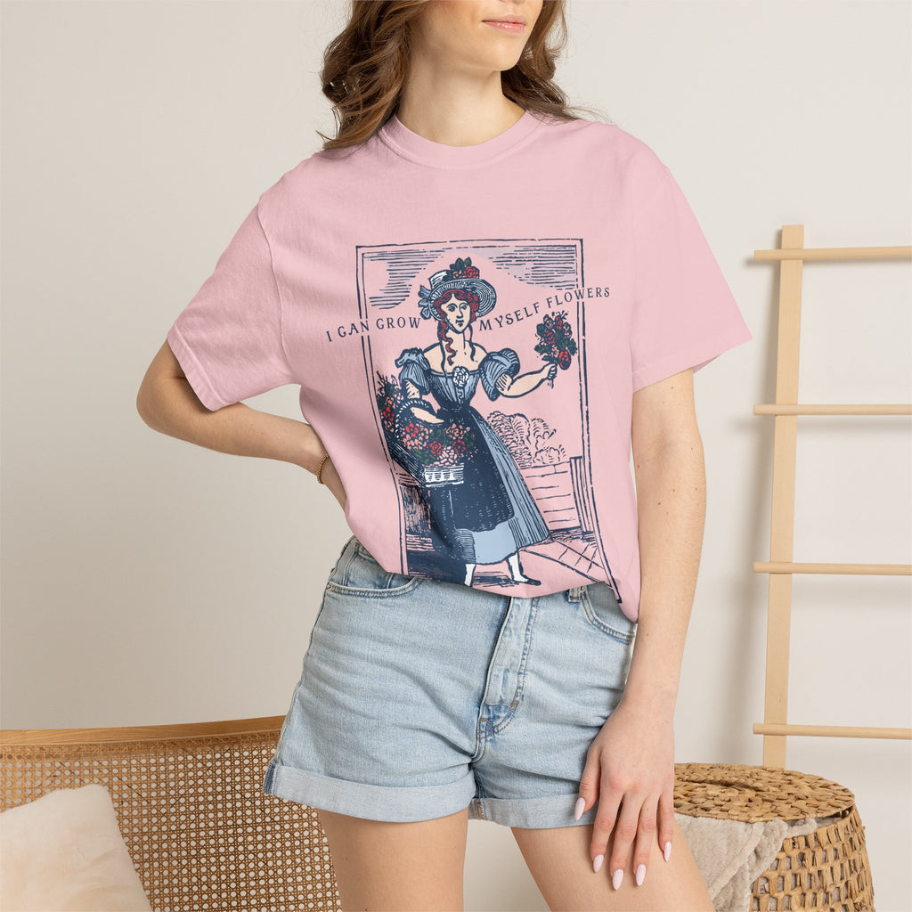 I Can Grow Myself Flowers T-Shirt | Vintage Lady Floral Illustration